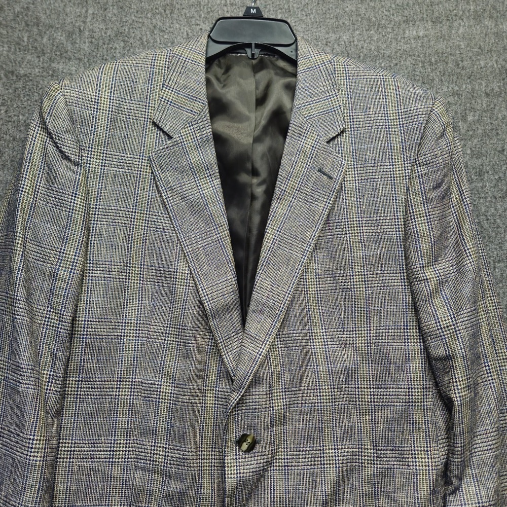 Versini Mens Sz 40L Gold Yellow Blue Plaid Check 100% Silk Sport Coat